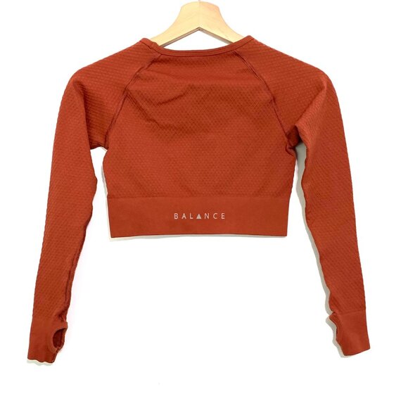 Balance Athletics Rust Orange Long Sleeve Crop Top Size Small Thumb Holes - Picture 2 of 11